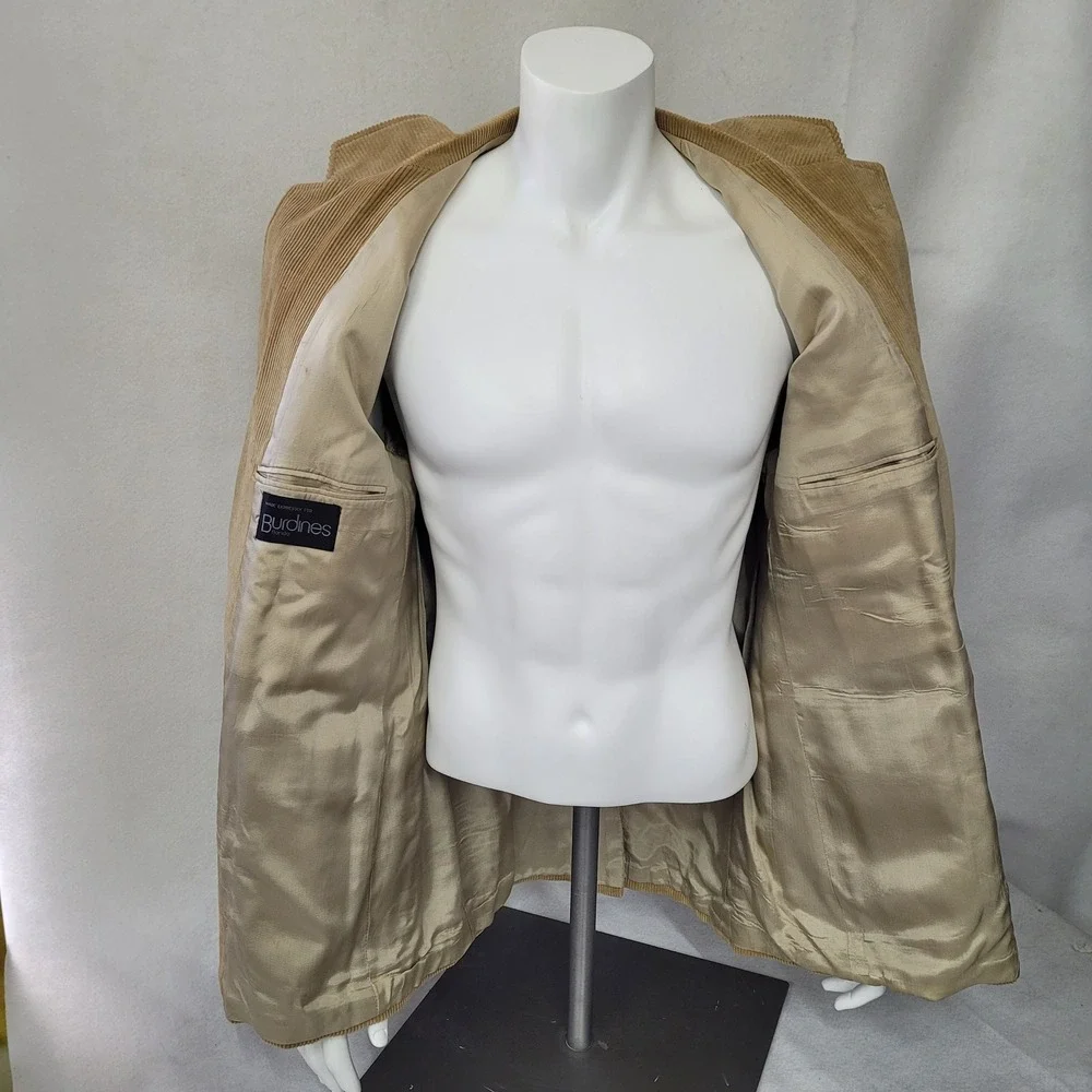 Vintage Mens Corduroy Blazer Camel‎ Sport Coat 44R Brown Elbow Patches Burdines